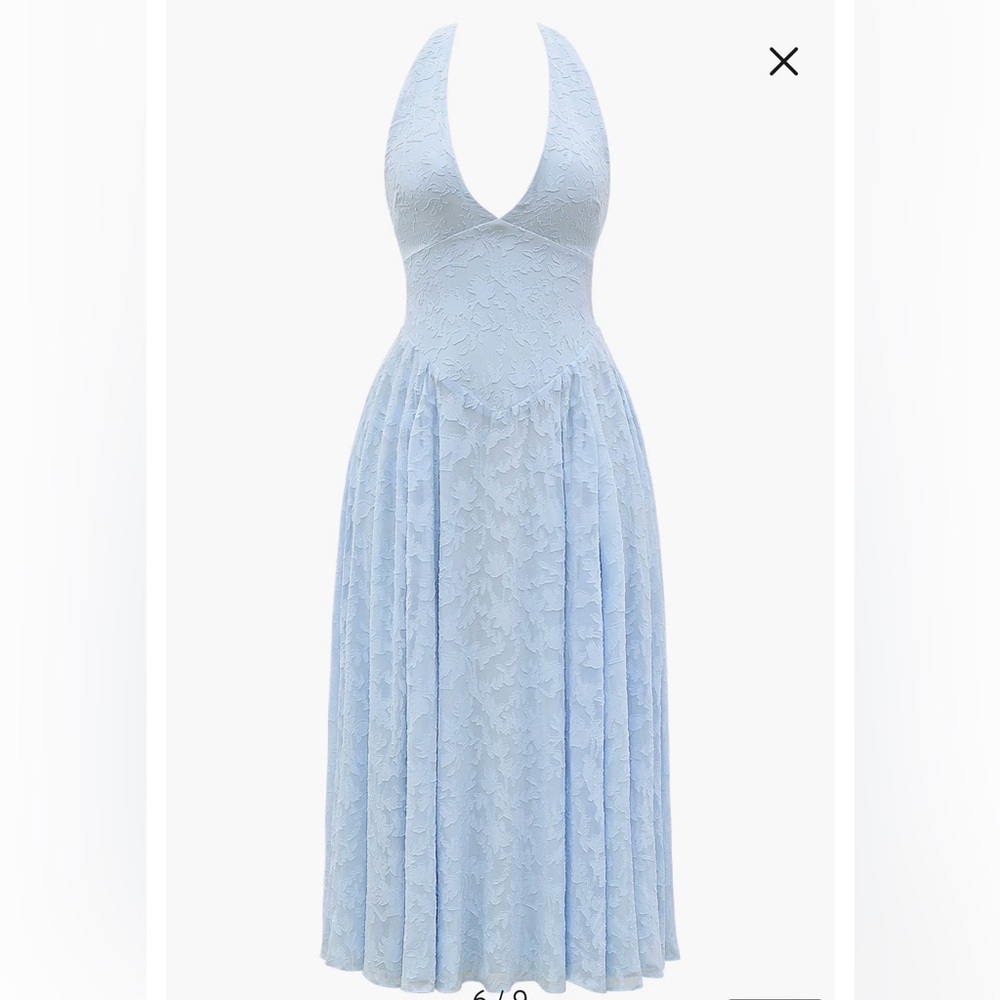 House of CB Arietta Floral Jacquard Plunge Halter Neck Dress